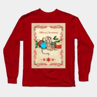 Love, Joy, PIE! Merry Christmas! Cute mouse illustration Long Sleeve T-Shirt